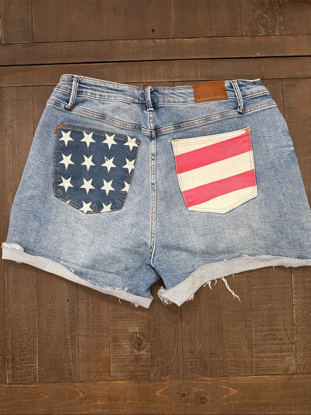 Judy Blue American Flag Denim Shorts Women's  2XL High Rise Frayed Patriotic